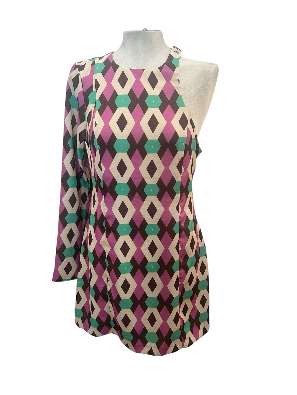 Zara One Shoulder Geometric Mini Dress Open Back Mod Print NWOT Size M